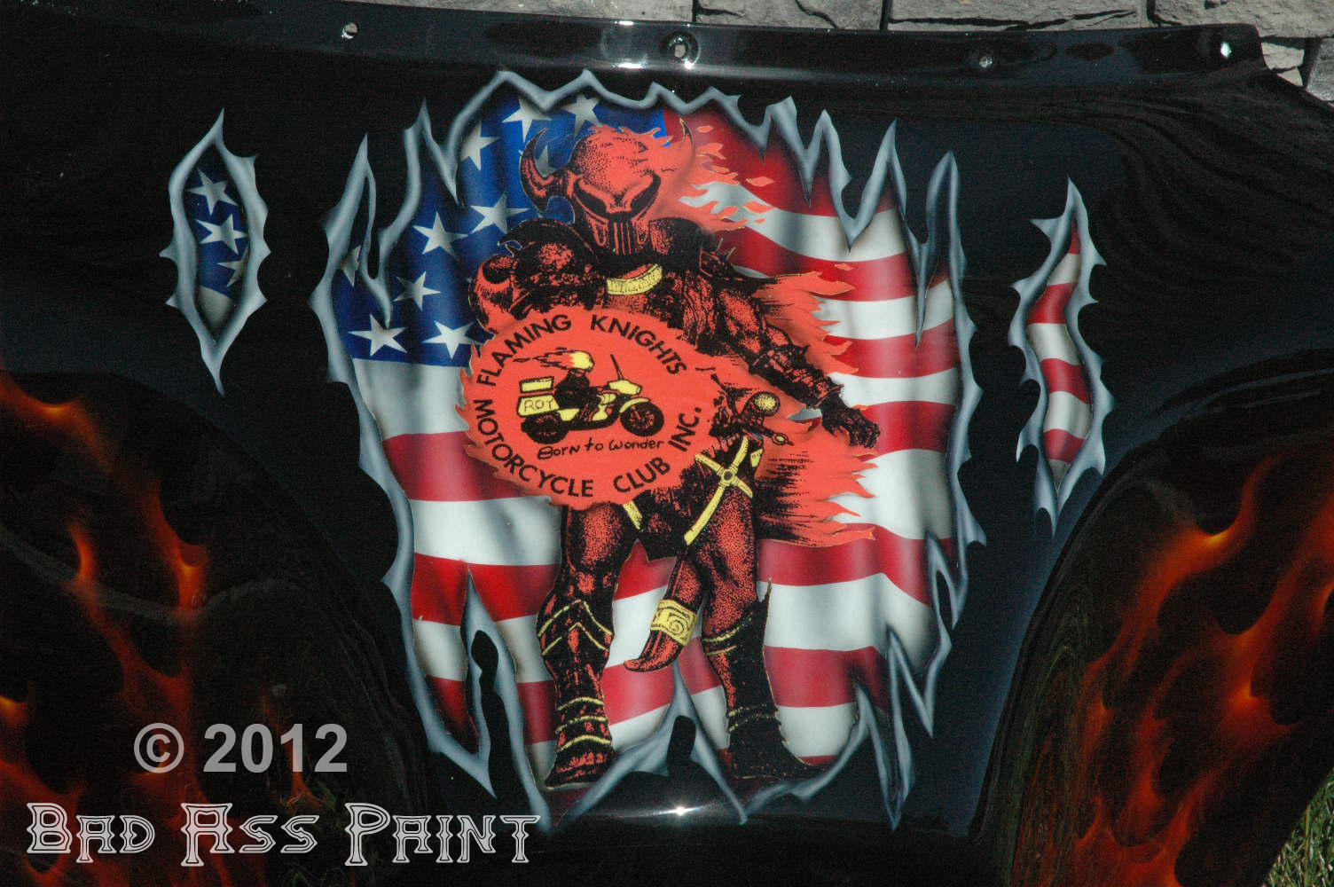 custom airbrush paint flames and skulls motorcycle design