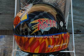 custom airbrush paint lettering design on helmet